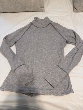 Lululemon Striped Gray Mock Neck Long-Sleeve Top